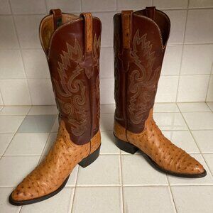 Vintage Lucchese Ostrich & Leather 2 Tone Brown & Tan Cowboy Boots Women's 7 B